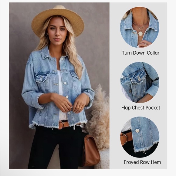 Women’s Distressed Light Wash Jean Jacket Amazon - Picture 2 of 7